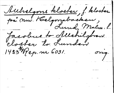 Bild på arkivkortet för arkivposten Allhelgons kloster