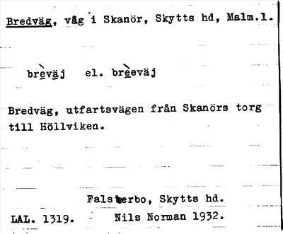 Bild på arkivkortet för arkivposten Bredväg