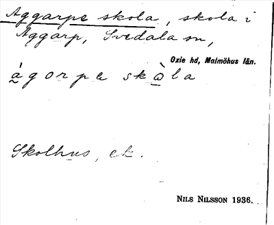 Bild på arkivkortet för arkivposten Aggarpe skola
