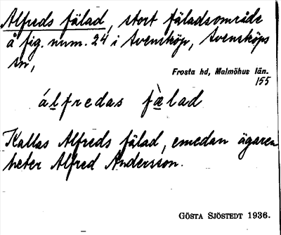 Bild på arkivkortet för arkivposten Alfreds fälad