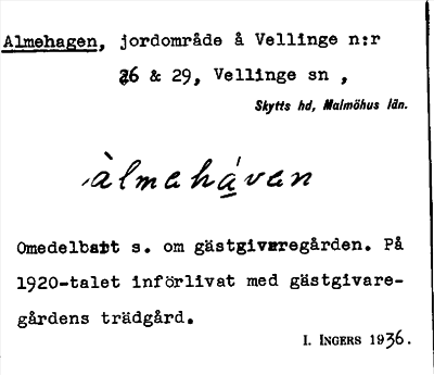 Bild på arkivkortet för arkivposten Almehagen