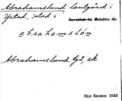 Bild på arkivkortet för arkivposten Abrahamslund