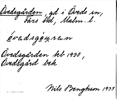 Bild på arkivkortet för arkivposten Övedsgården