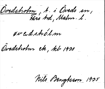 Bild på arkivkortet för arkivposten Övedsholm