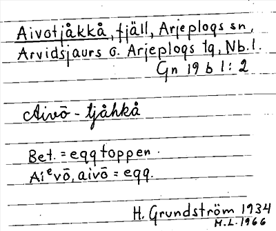 Bild på arkivkortet för arkivposten Aivotjåkkå