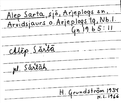 Bild på arkivkortet för arkivposten Alep Sarta