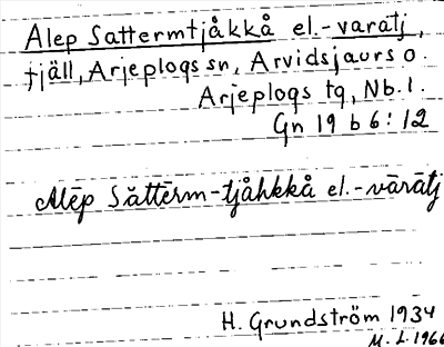 Bild på arkivkortet för arkivposten Alep Sattermtjåkkå