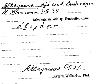 Bild på arkivkortet för arkivposten Allejaure