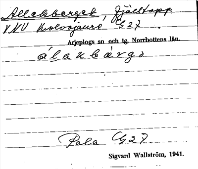 Bild på arkivkortet för arkivposten Allekberget