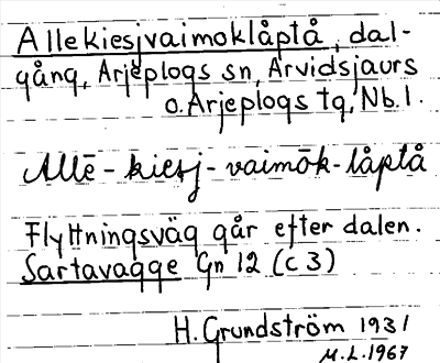 Bild på arkivkortet för arkivposten Allekiesjvaimoklåptå
