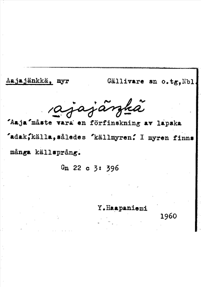 Bild på arkivkortet för arkivposten Aajajänkkä