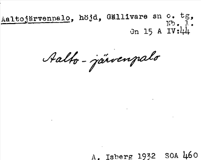 Bild på arkivkortet för arkivposten Aaltojärvenpalo