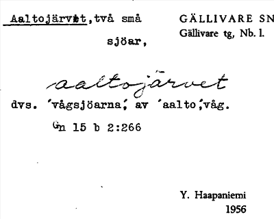 Bild på arkivkortet för arkivposten Aaltojärvet