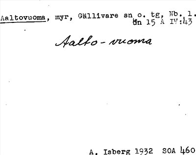 Bild på arkivkortet för arkivposten Aaltovuoma