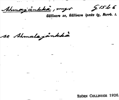 Bild på arkivkortet för arkivposten Ahmajänkkä