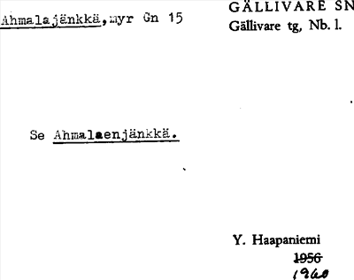 Bild på arkivkortet för arkivposten Ahmalajänkkä