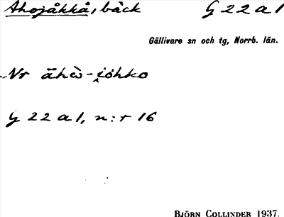 Bild på arkivkortet för arkivposten Ahojåkkå
