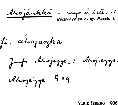 Bild på arkivkortet för arkivposten Ahojänkkä