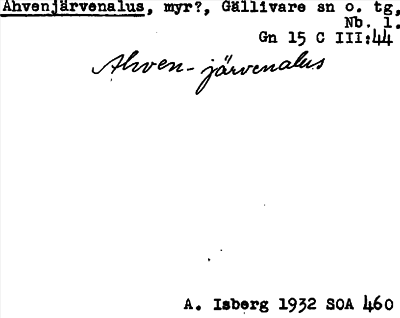 Bild på arkivkortet för arkivposten Ahvenjärvenalus