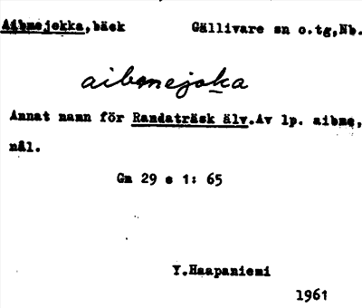 Bild på arkivkortet för arkivposten Aibmejokka
