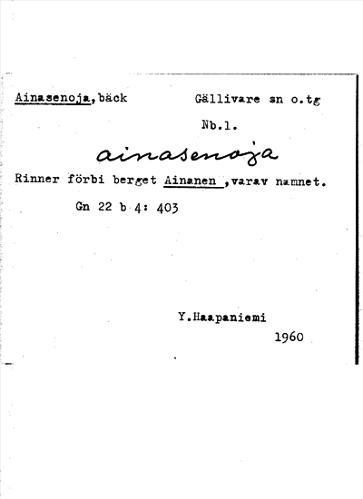 Bild på arkivkortet för arkivposten Ainasenoja
