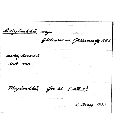 Bild på arkivkortet för arkivposten Aitajänkkä