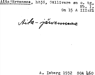 Bild på arkivkortet för arkivposten Aitajärvenmaa