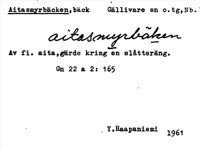 Bild på arkivkortet för arkivposten Aitasmyrbäcken