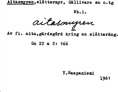 Bild på arkivkortet för arkivposten Aitasmyren