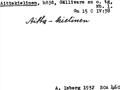 Bild på arkivkortet för arkivposten Aittakielinen