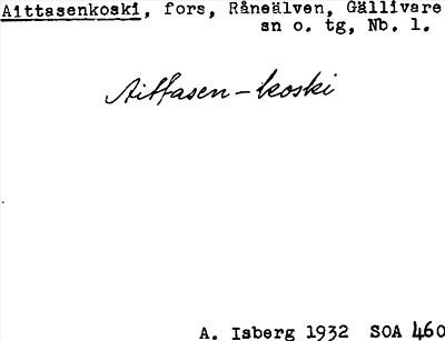 Bild på arkivkortet för arkivposten Aittasenkoski