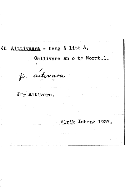 Bild på arkivkortet för arkivposten Aittivaara
