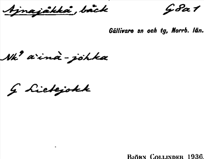 Bild på arkivkortet för arkivposten Ajnajåkkå