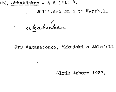 Bild på arkivkortet för arkivposten Akkabäcken