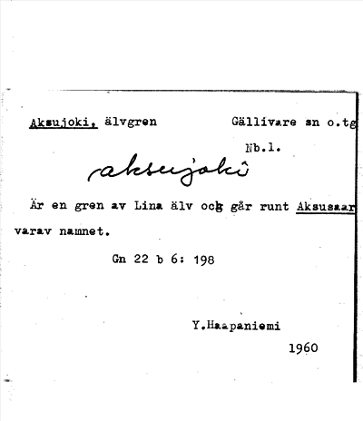 Bild på arkivkortet för arkivposten Aksujoki