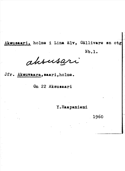 Bild på arkivkortet för arkivposten Aksusaari, jfr Aksuvaara