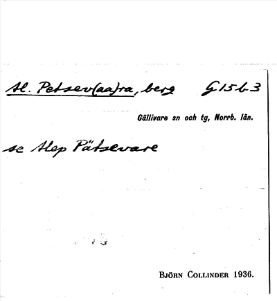 Bild på arkivkortet för arkivposten Al. Petsev(aa)ra