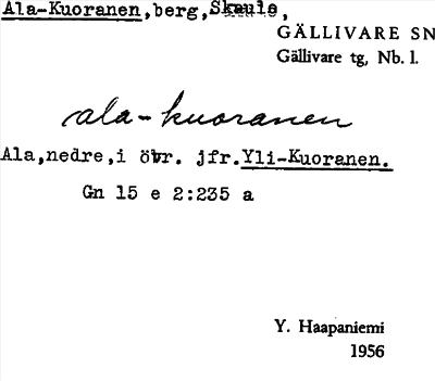 Bild på arkivkortet för arkivposten Ala-Kuoranen