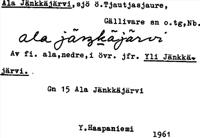 Bild på arkivkortet för arkivposten Ala Jänkkäjärvi