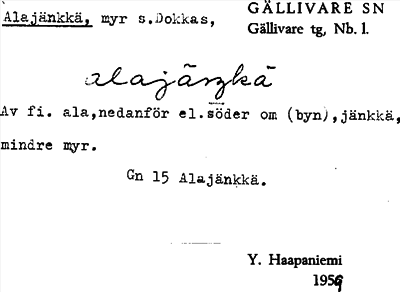 Bild på arkivkortet för arkivposten Alajänkkä