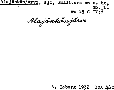 Bild på arkivkortet för arkivposten Alajänkänjärvi