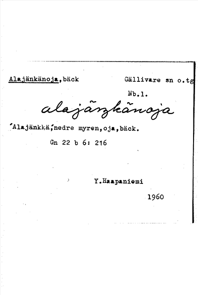 Bild på arkivkortet för arkivposten Alajänkänoja