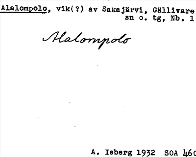 Bild på arkivkortet för arkivposten Alalompolo