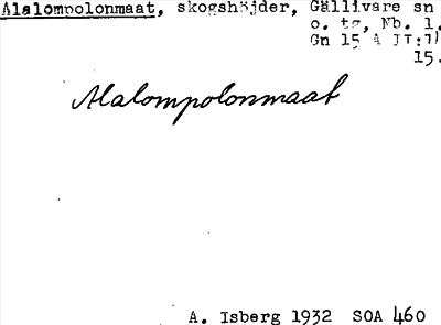 Bild på arkivkortet för arkivposten Alalompolonmaat