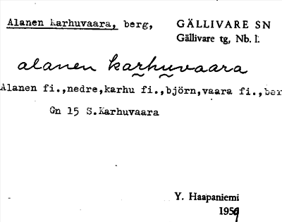 Bild på arkivkortet för arkivposten Alanen Karhuvaara