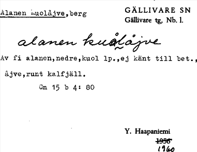 Bild på arkivkortet för arkivposten Alanen Kuolåjve
