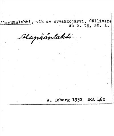 Bild på arkivkortet för arkivposten Alapäänlahti