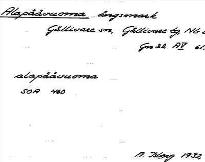 Bild på arkivkortet för arkivposten Alapäävuoma