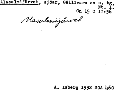 Bild på arkivkortet för arkivposten Alasalmijärvet