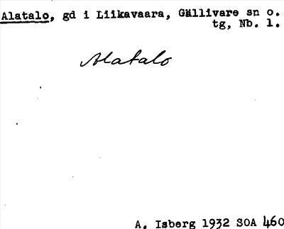 Bild på arkivkortet för arkivposten Alatalo